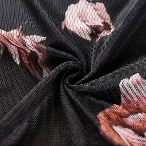 Silky Soft Floral Sheer Mesh Long Sleeve Top Black & Pink - Picture 7 of 12